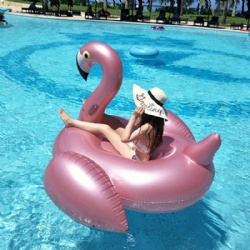 Inflatable floating row PVC Rose Gold Flamingo Inflatable Floating Bed Lounge Pool Lounge Chair Toy Adult and Children