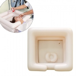 Portable shampoo bowl with foot pump-inflatable washbasin suitable for bedding and care for the disabled built-in neck support