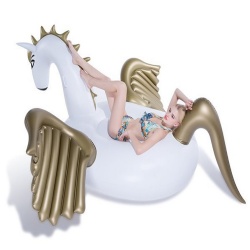 Inflatable Gold Pegasus Unicorn Gaint Pool Float Mattress Sunbathe Mat Air Swimming Beach Sea Water Party Toys
