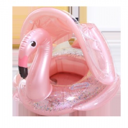 Children's pink flamingo awning seat ring Baby inflatable white rainbow unicorn lifebuoy swimming ring for kids swimming pool