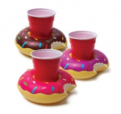 Factory customized PVC inflatable children's toy coconut coaster donuts water cup holder drink floating toys cup holder water pool