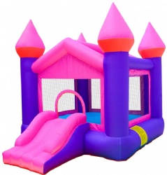Inflatable pink elastic castle house children party bounce house with air blower slide castle drop shipping with cheap price